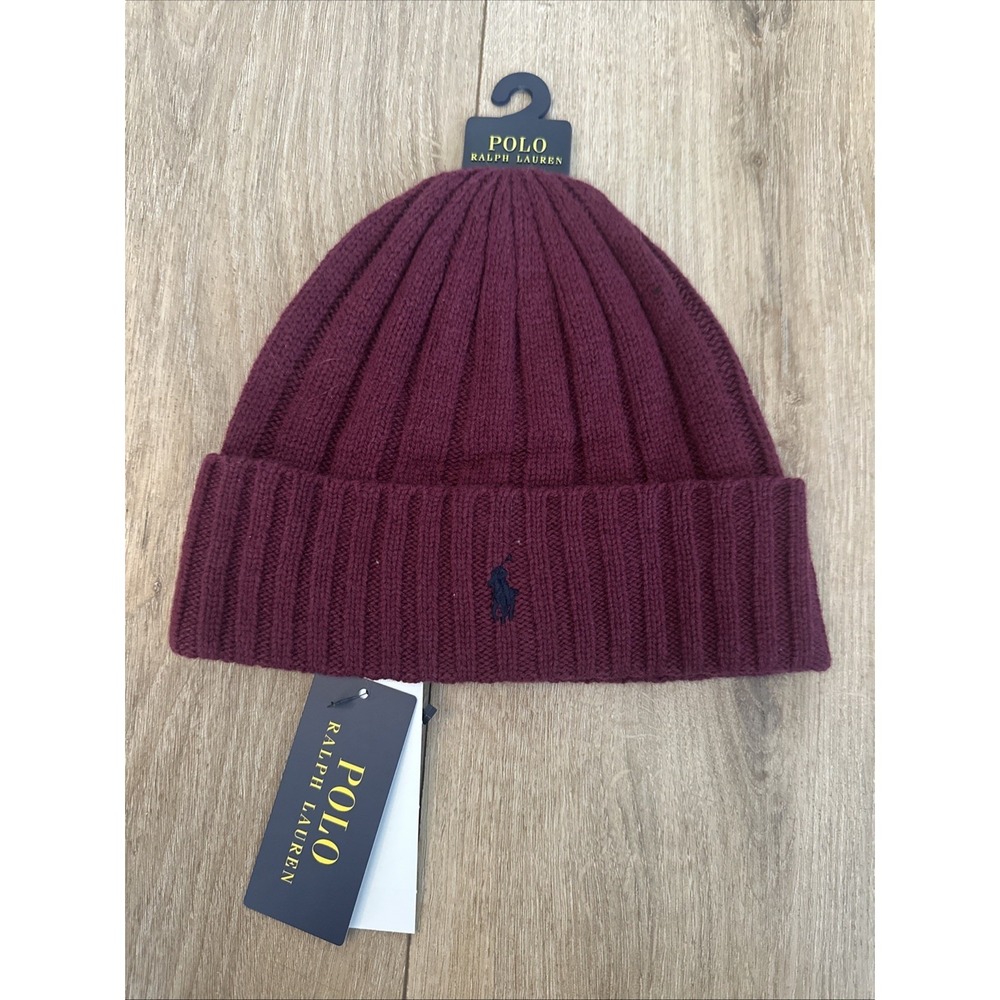 Polo Ralph Lauren‎ Men's Wool Blend Ribbed Cuff Beanie - Red OSFM NEW Preppy